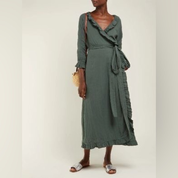 rhode resort wrap dress Rhode Resort Lydia Wrap Dress XS 2 Women's Casual Printed Ruffle Maxi NEW 40878